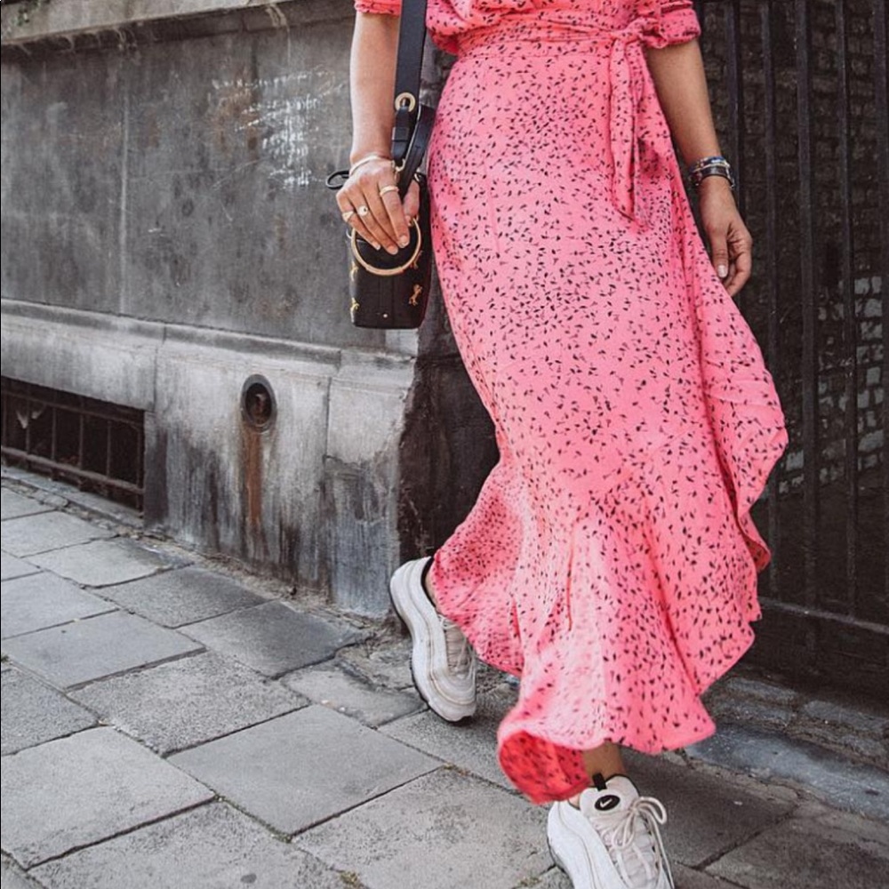 Ganni Pink Wrap Midi Skirt